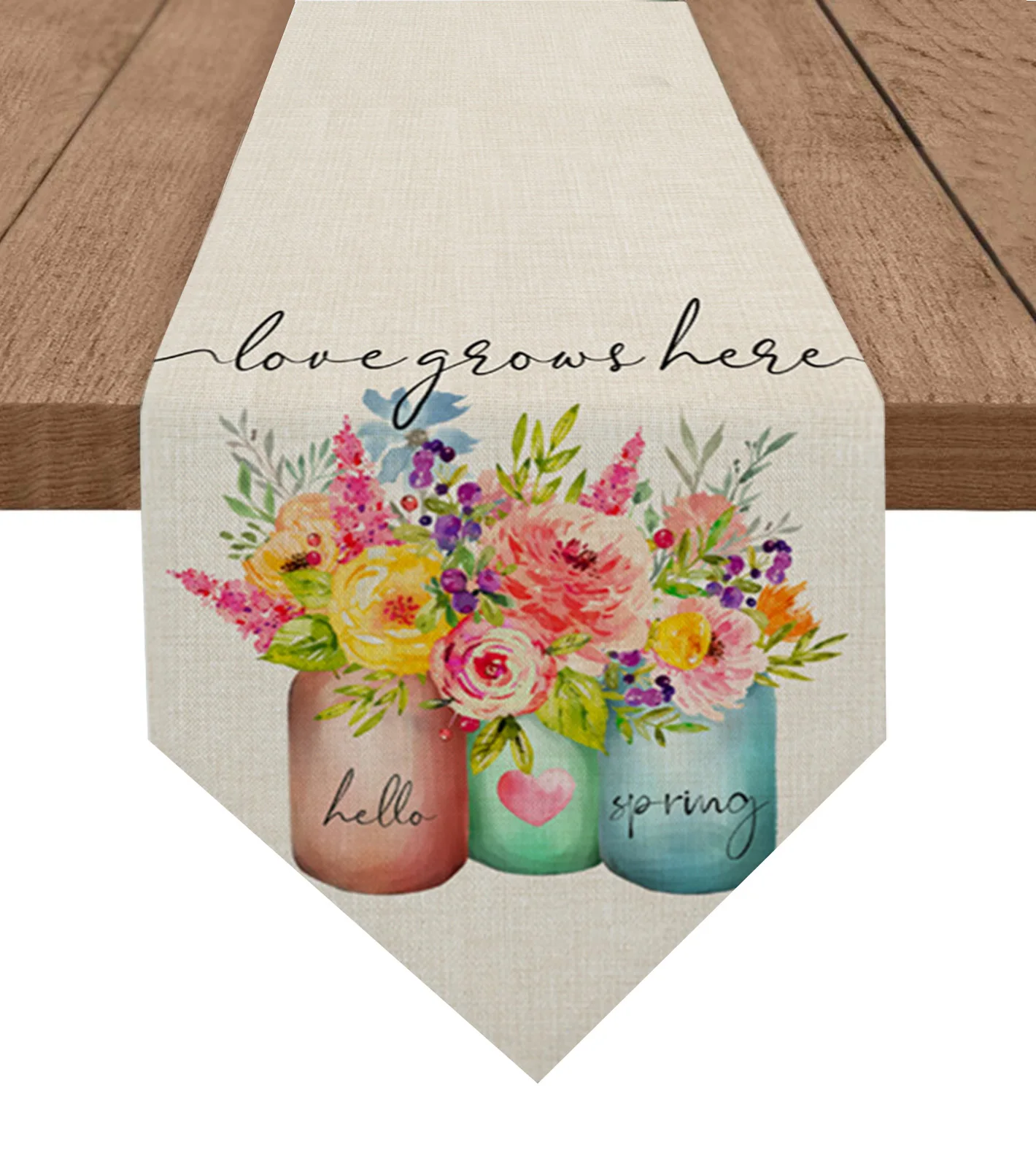 

Spring Flowers Vase Watercolor Table Runners Printed Coffee Tablecloth Wedding Decoration Modern Home Party Table Runners