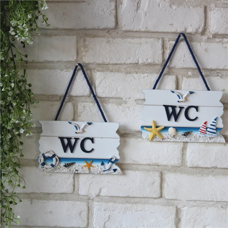 

Mediterranean Ocean Style WC Hanging Sign Board Plate Creative Wooden Toilet Door Decoration Bar Coffee Shop Home Decoration