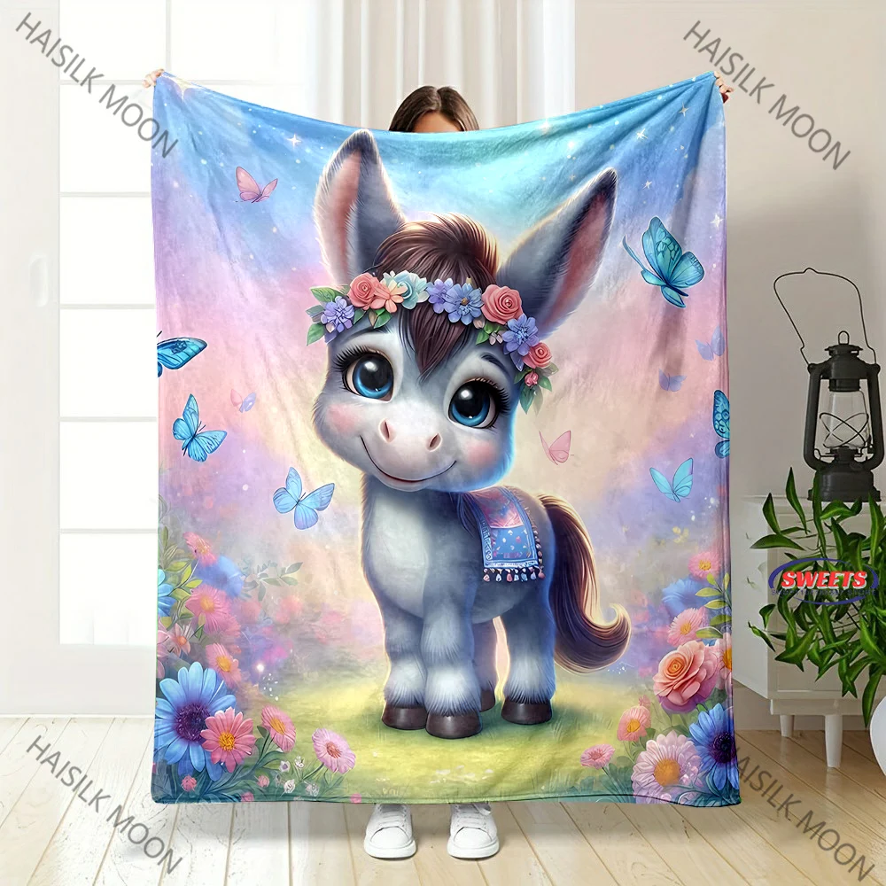 Фото Ультра-мягкое одеяло Cute Little Donkey — легкое пушистое одеяло для дивана, кровати и домашнего декора, всесезонный подарок для взрослых, подростков №4