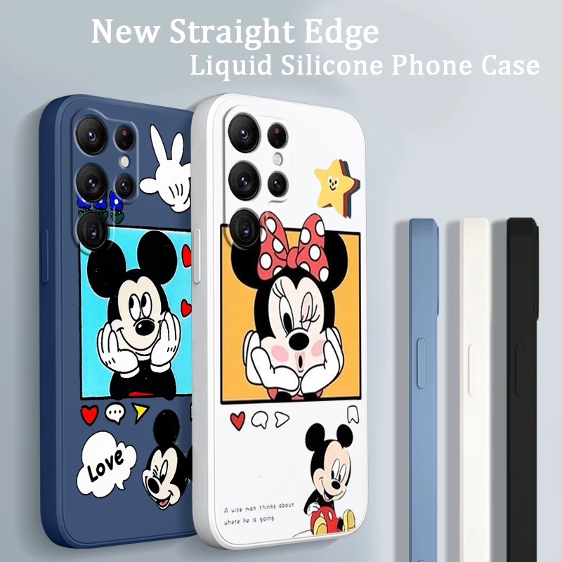 

Phone Case For Samsung Galaxy S22 S21 S20 FE S10 Note 20 10 Plus Lite Ultra 5G Mickey Minnie Cartoon Art Liquid Rope Funda