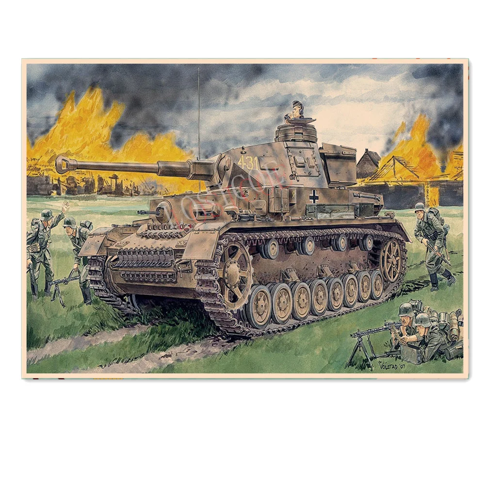 

Imperial Tanks and Infantry Vintage Military Art Poster Wall Sticker WW II GER Wehrmacht Panzer Weapon Poster Print Painting