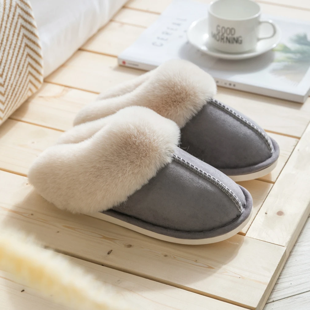 

Home Women Full Fur Slippers Winter Warm Plush Bedroom Non-Slip Couples Shoes Indoor Ladies Slippers new