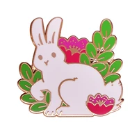 cute flower rabbit enamel brooch metal badge lapel pin jacket jeans fashion jewelry accessories gift
