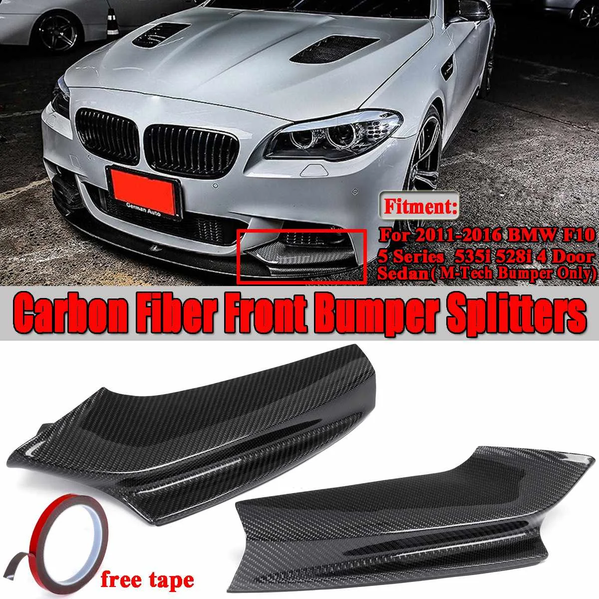 

Real Carbon Fiber Car Front Bumper Lip Splitters Diffuser Spoiler Guard For BMW F10 5 Series 535i 528i M Sport Sedan 2011-2016