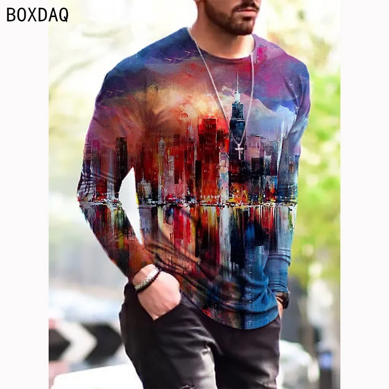 

Plus Size Men's Clothing Fashion Tie Dye Print Cotton T-Shirt Long Sleeve O-Neck Loose Autumn Men Top Vintage Casual Tops XS-6XL
