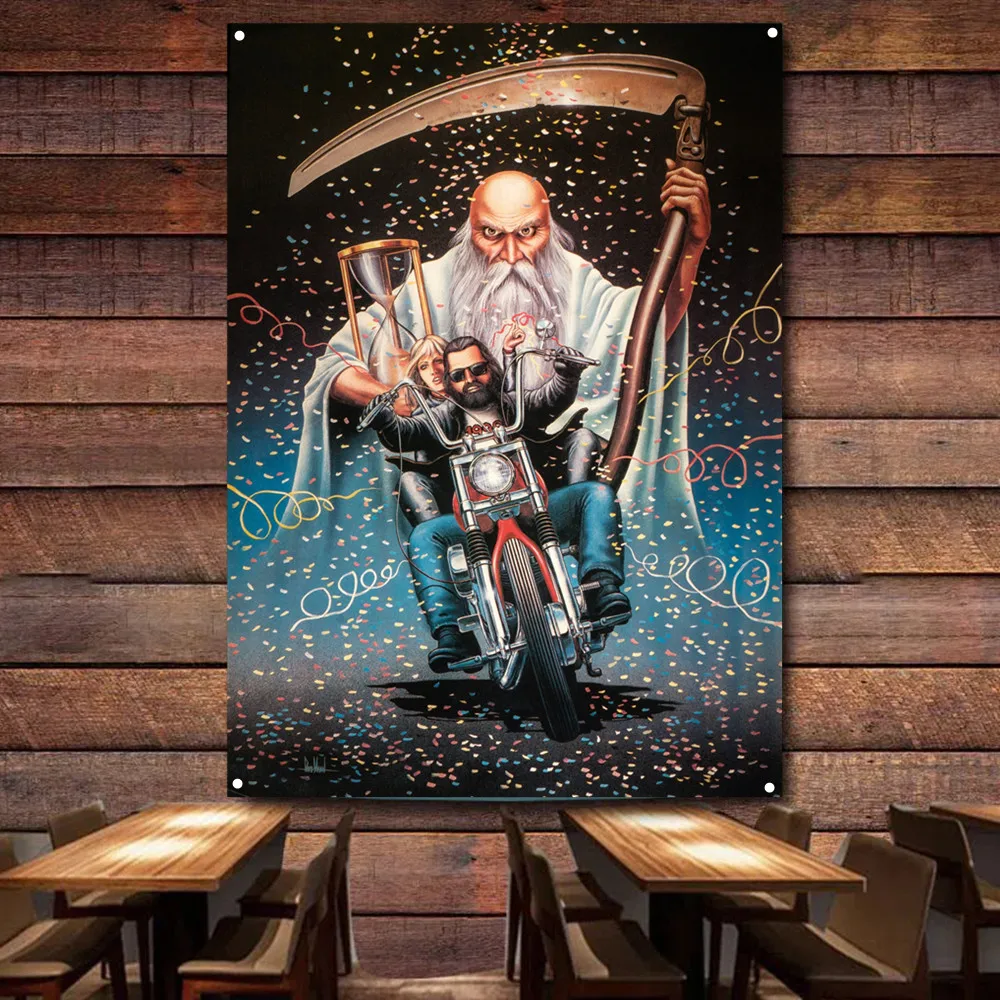 Grim Reaper флаг мотоцикла баннер роспись ретро Настенный декор плакат Автомобильная