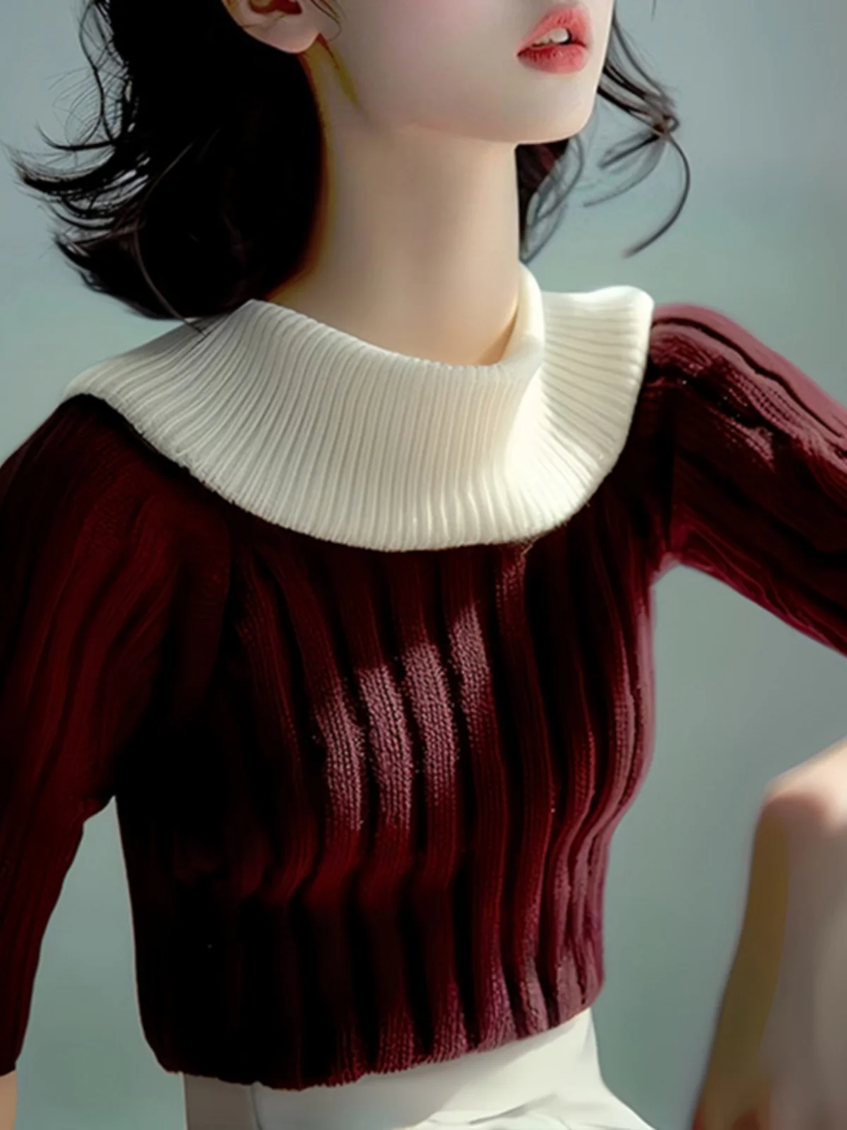 Осенне-зимний облегающий вязаный свитер винно-красного цвета женский 2024 новый