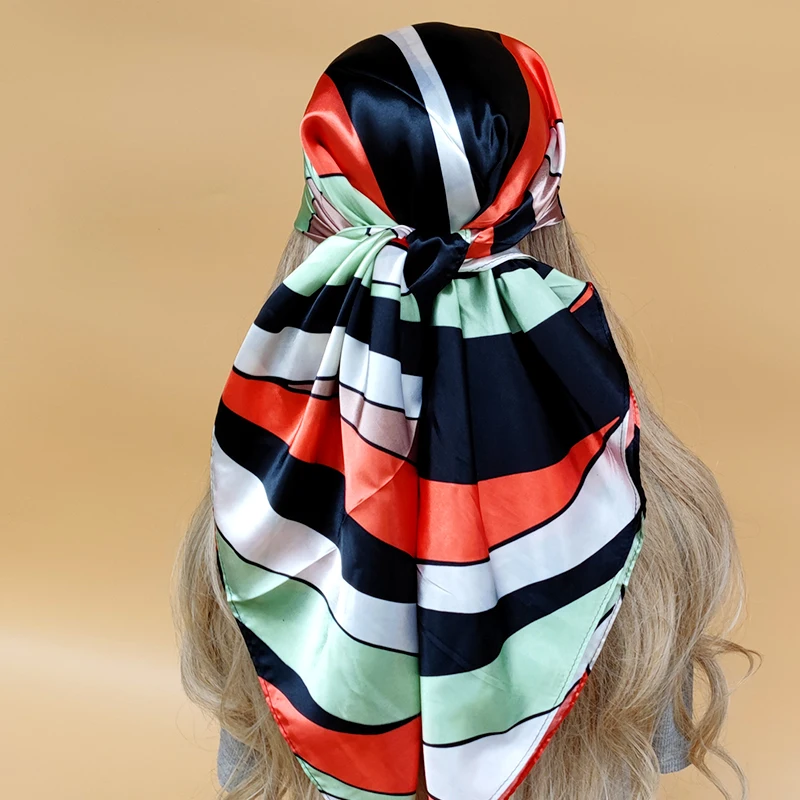 

Модный пляжный квадратный головной платок, роскошный дизайн, большой платок 90x90 см, популярные шали на все четыре сезона, женский новый солнцезащитный Шелковый Хиджаб