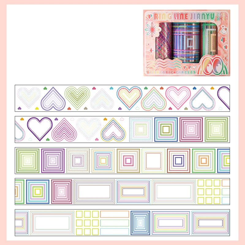 

3 рулона/90 мм * 200 см, геометрическая фигура, лента PTE, наклейки для скрапбукинга, малярная лента, дневник, школьные принадлежности, Decorativa, эстетические канцелярские принадлежности