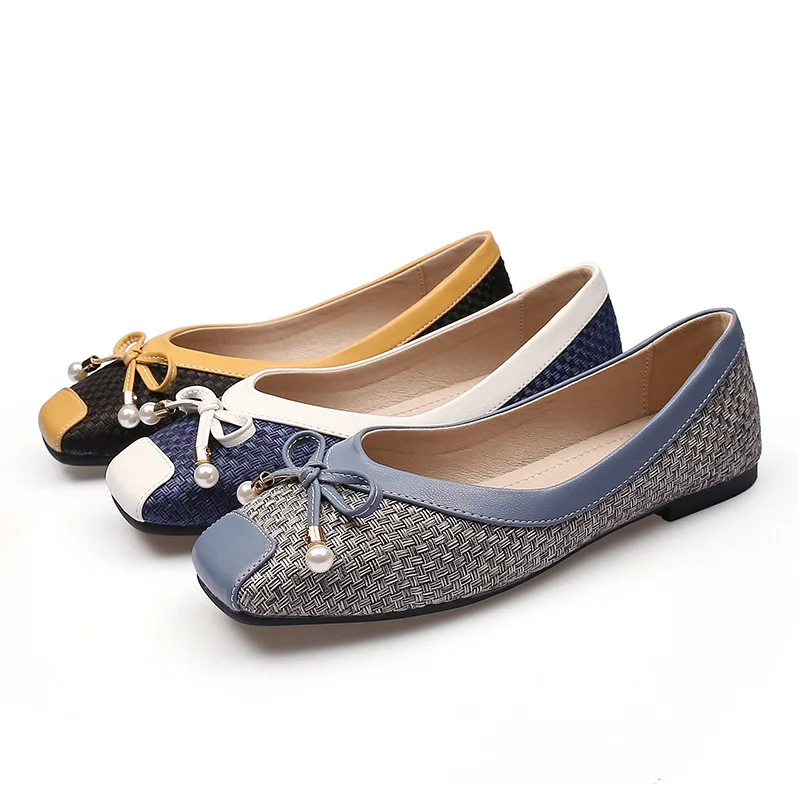 

Women flats Low Heel Pumps Office Lady Leahter Shoes Fashion Bow Knot Slip on Female