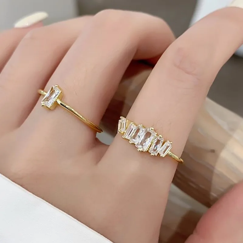 

Trendy Crystal Geometric Thin Rings for Women Elegant Designer Zirconia Minimalist Wedding Marriage Tennis Ring New Jewelry Gift