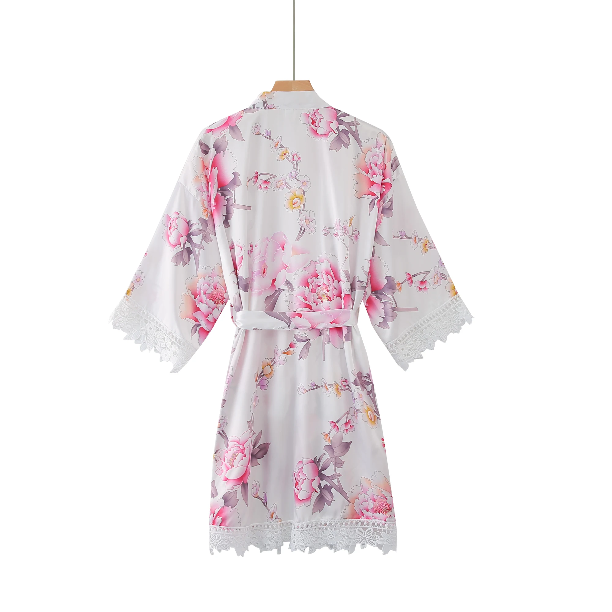 Owiter Floral Bath Robe with Lace Trim Satin Silk Bride Bridal Bridesmaid Kimono Robes Women Wedding Party Gifts Flower Dress