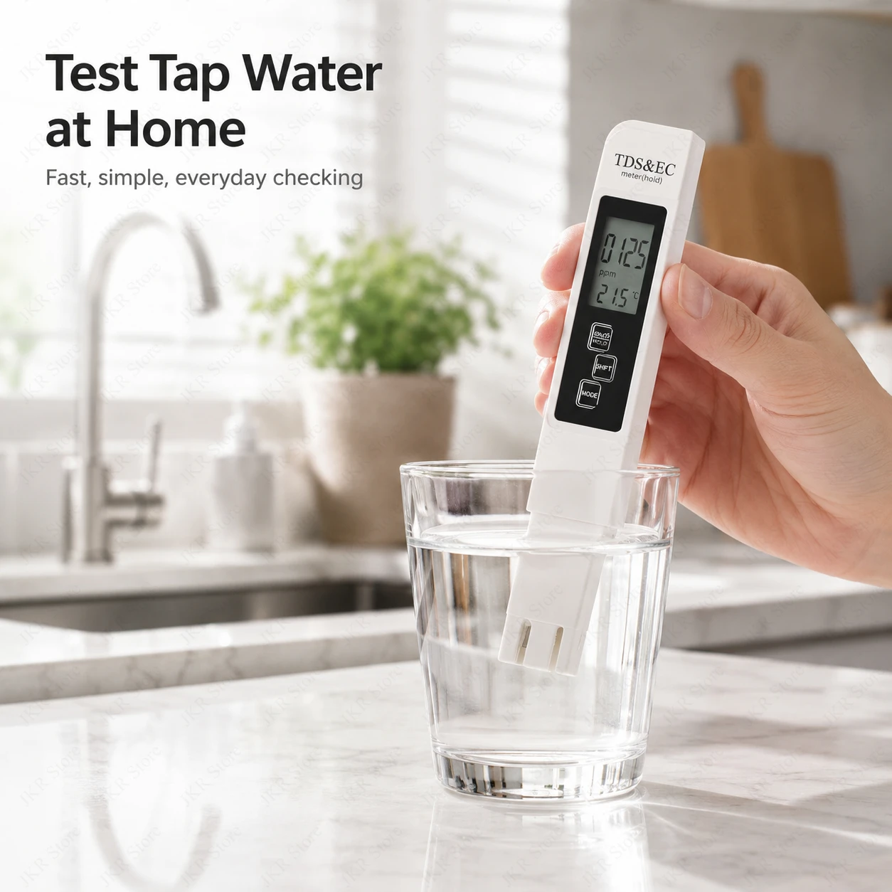Фото Цифровой измеритель качества воды TDS/EC/PPM (0-9990) с функцией измерения температуры (TEMP) для аквариумов, рыбных прудов и питьевой воды. Набор для тестирования чистоты воды. №4