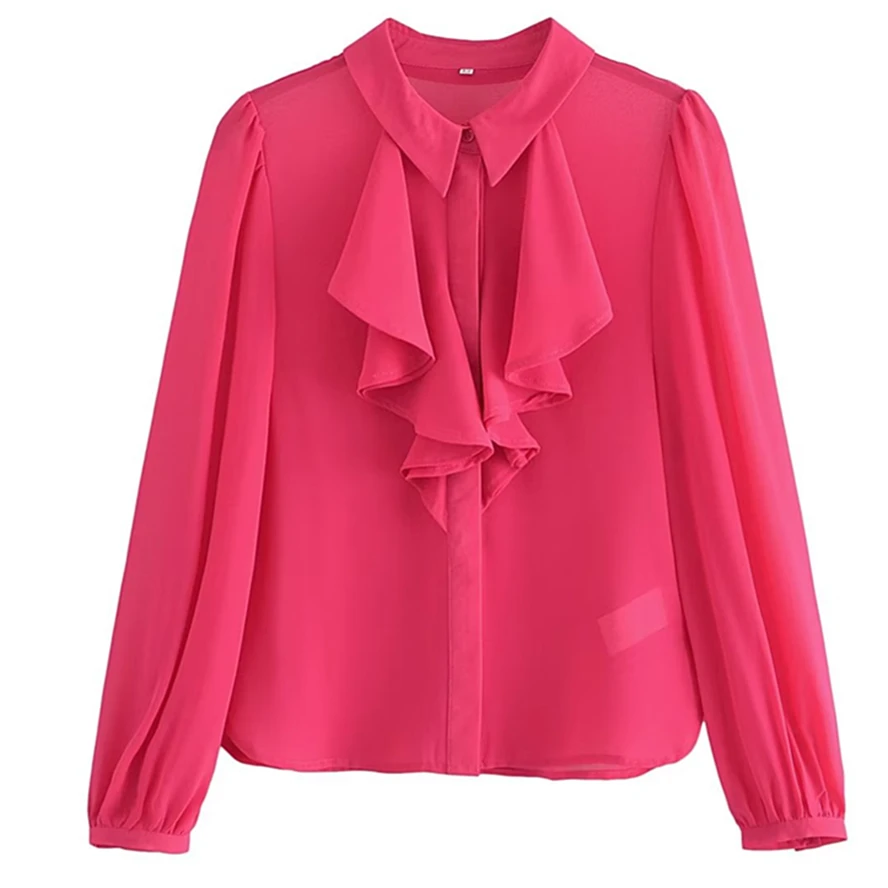 

Модная Офисная Женская многослойная шифоновая рубашка Dave & Di, простые повседневные женские топы розово-красного цвета