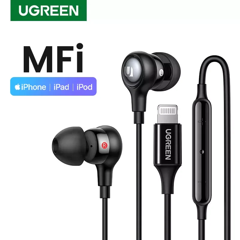 

U-G-REEN Wired Headphones MFi Certified Lightning Earbuds with Microphone Noise Cancelling Earphones HiFi Stereo For iPhone 12 1