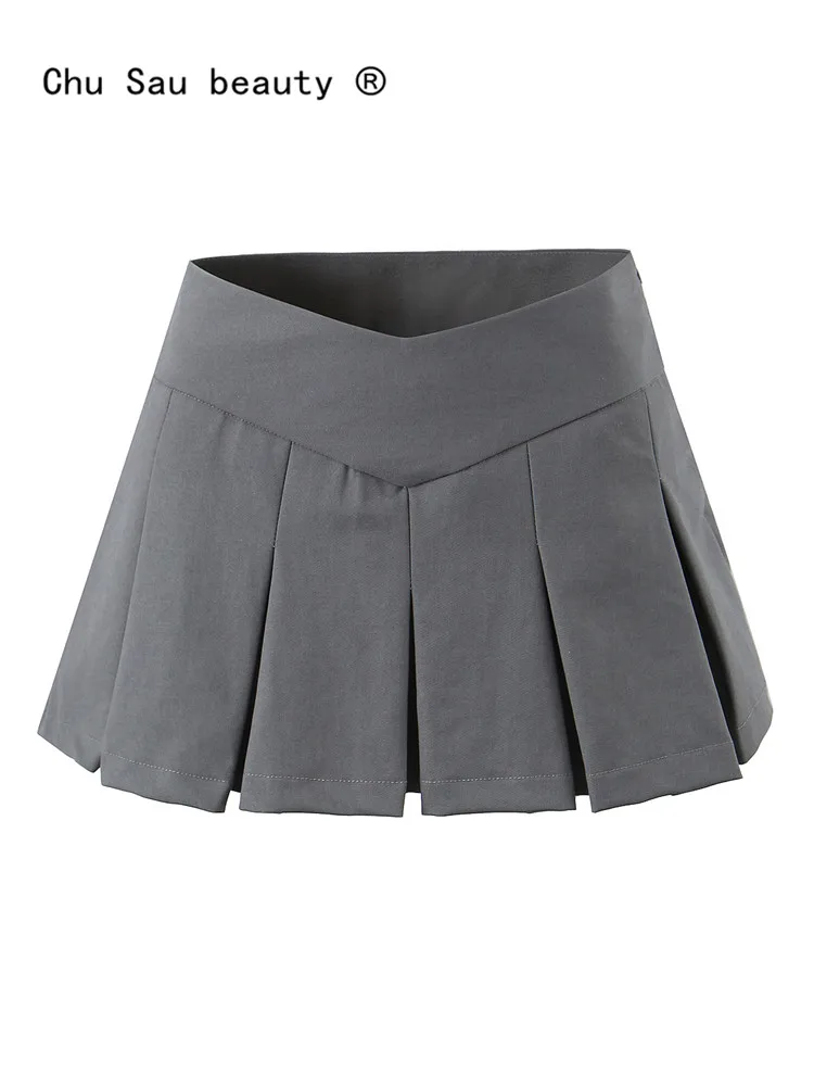 

Винтажная плиссированная мини-юбка в стиле преппи для женщин, Новинка весна-лето 2023, привлекательная V-образная Женская юбка в высоком стиле