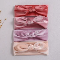 velvet bow baby girl headbands rabbit ears elastic hair bands for children soft bowknot toddler turban newborn baby accessories