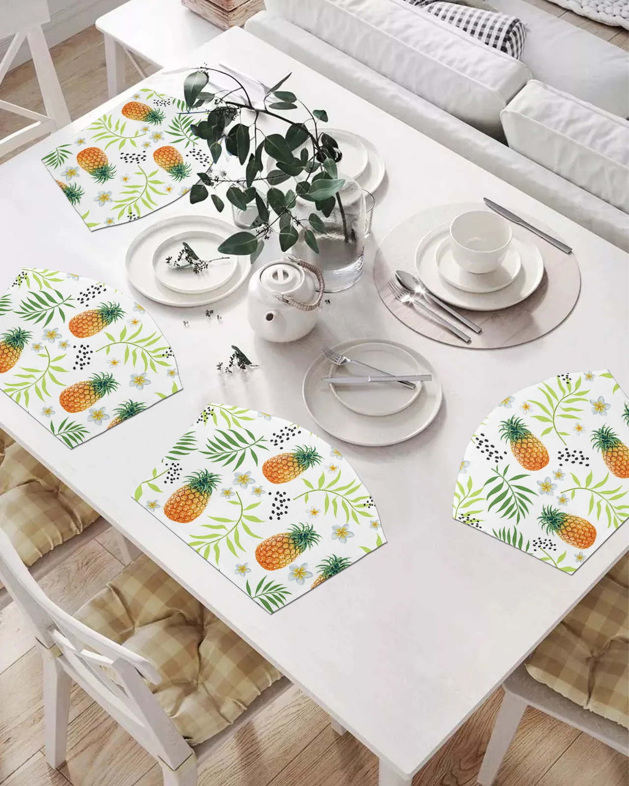 

2/4/6 шт. подставки в форме веера, фрукты, ананас, зеленые растения, Плюмерия, коврики, подставки, Рождественский домашний декор, кухонные аксес...