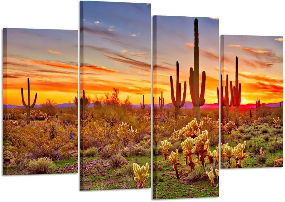 

Arts - Colorfull with Saguaros Landscape Canvas Sonoran Desert Picture Gallery Wrapped Botanical Cactus in Arizona Picture Pr