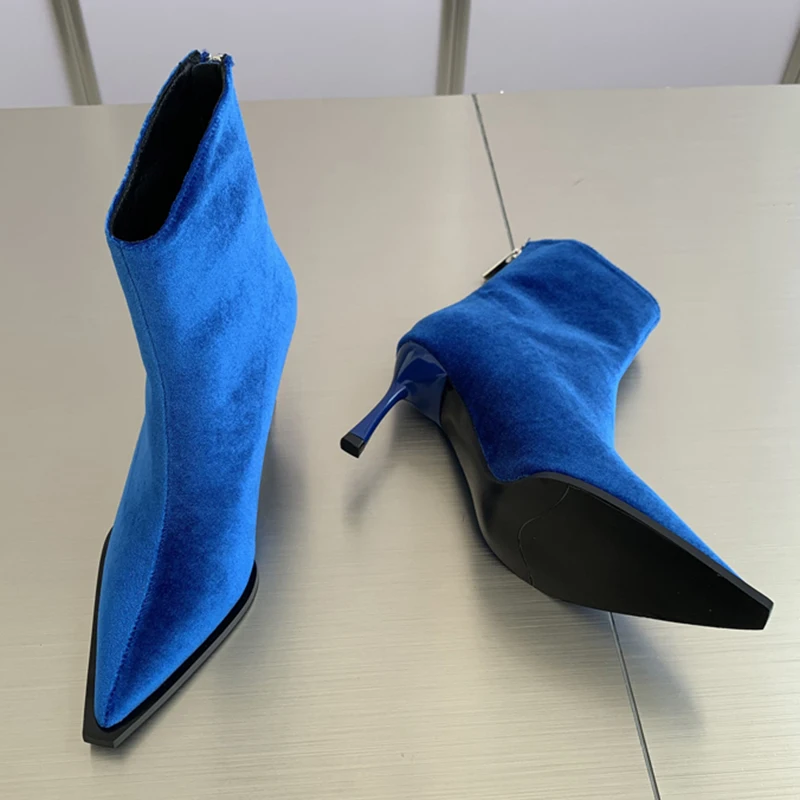 

Женские эластичные ботинки, новинка сезона осень-весна 2023, модные шелковые женские современные ботильоны с острым носком, женские туфли-лод...