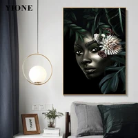 modern art black women canvas painting abstract green leaf african figure posters and prints wall decoration picture for room