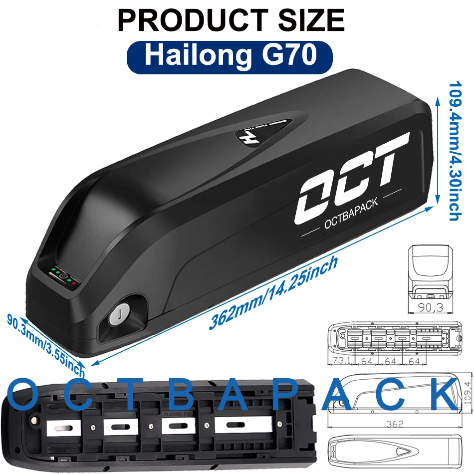 Литий-ионный аккумулятор для электровелосипеда Hailong G70 48 В 20 Ач 36 500 52 в 1000