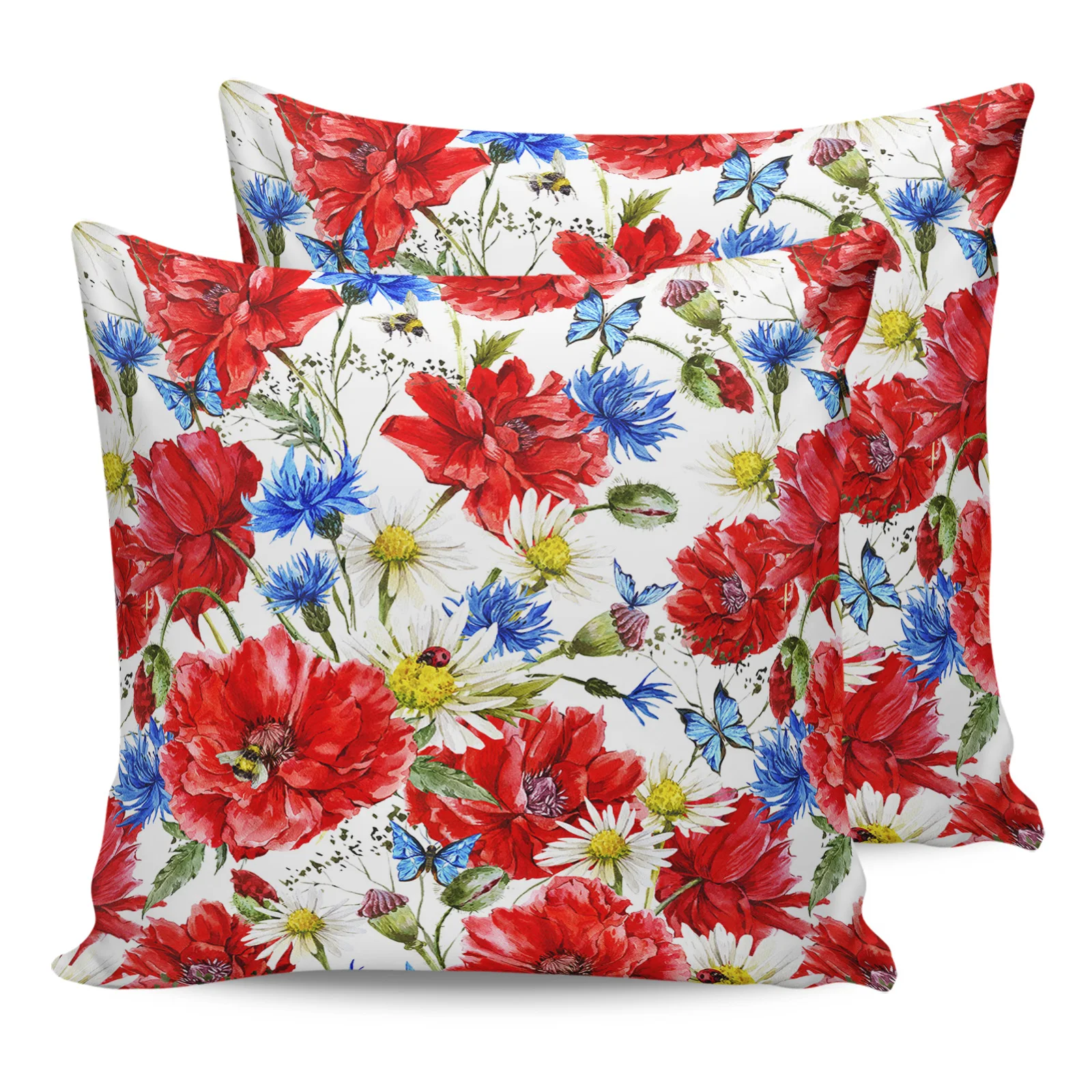 

2PC Pillowcase Red Poppy Daisy Flower Sofa Cushion Cover Bedding Dakimakura Pillow Cover House Home Decorative Pillow Cases