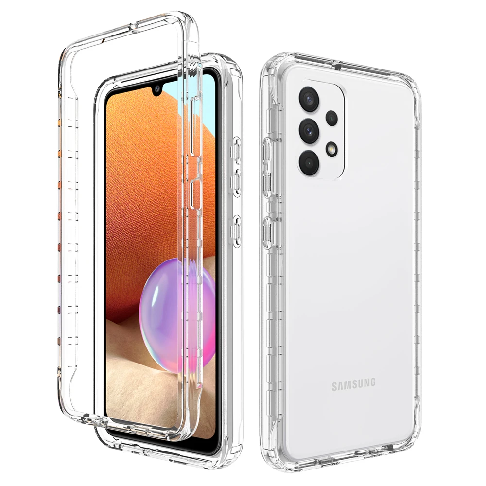 

2 in 1 Rugged Armor Transparent Acrylic Shockproof Case For Samsung Galaxy A22 A32 A52 A72 5G A12 A42 A82 A02S A03S Back Cover