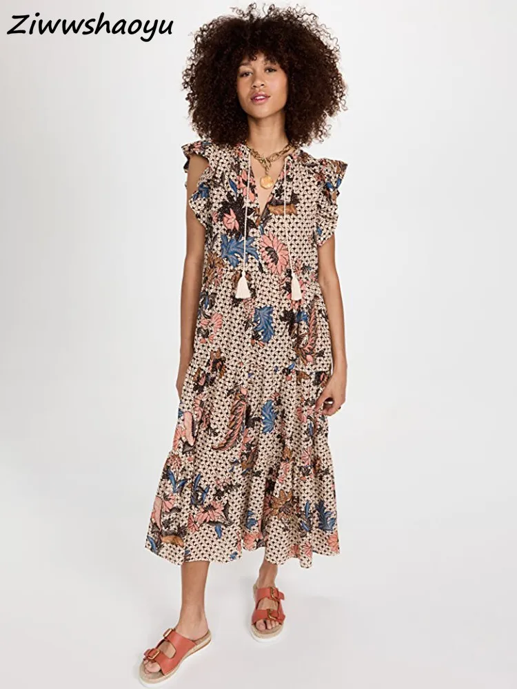 

Женское винтажное платье с цветочным принтом, модельное дизайнерское платье в стиле пэчворк с рукавами-бабочками, лето