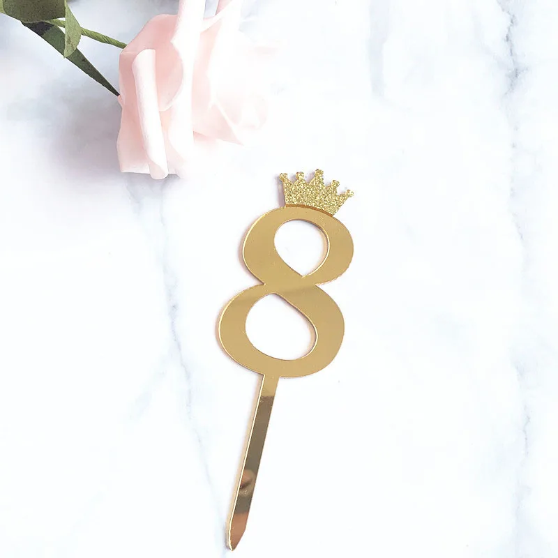 

Crown Number Cake Topper Gold Silver Happy Birthday Digital Cakes Insert Wedding Anniversary Party Cake Dessert Decoration Decor