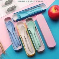 outdoor travel wheat straw tableware set portable flatware kit indoor holiday dinnerware with storage case for kitchen tools