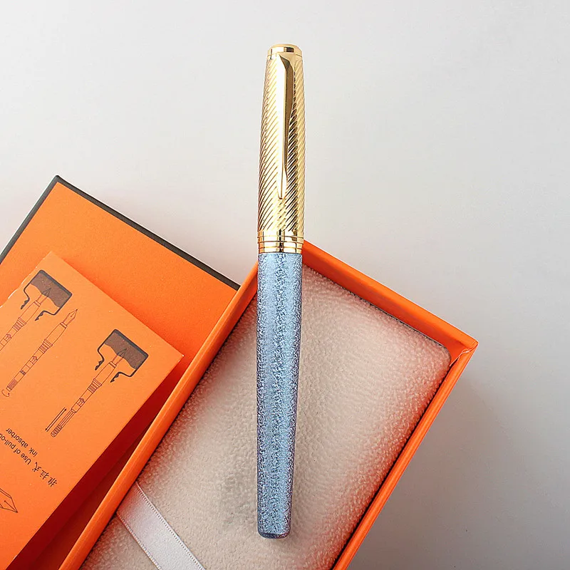 Роскошная металлическая матовая перьевая ручка с необязательной голубой окраской Деловая офисная ручка 0,5 мм перо Ручка-каллиграфия для новых студентов подарок.