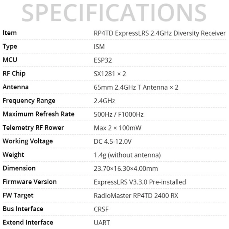 Для Radiomaster RP4TD Expresslrs 2 4 ГГц наноприемник со встроенным WIFI TCXO (RP4TD FCC) запасные части