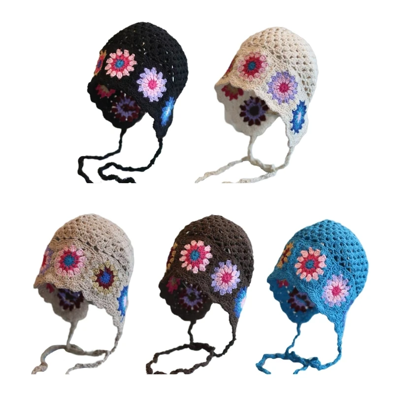 

L5YA Teens Crochet Flower Hat Breathable Protecting Summer Driving Hat for Girls Boys