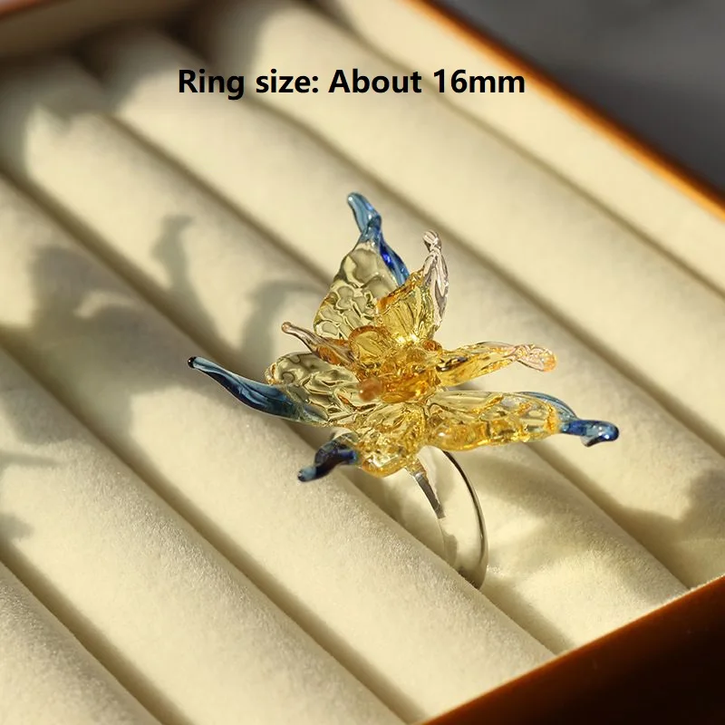 Уникальные разноцветные стеклянные кольца в виде бабочек