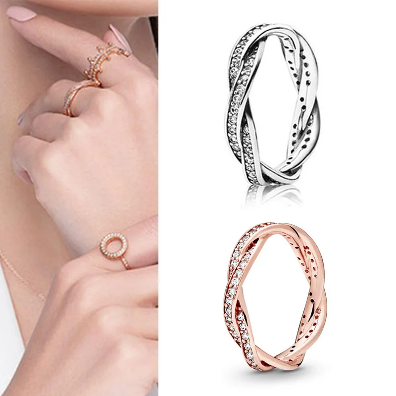 

100% 925 кольцо Silver Pan Ring Creative Bright Woven Line Pan Ring For Women Wedding Party Gift Fashion Jewelry