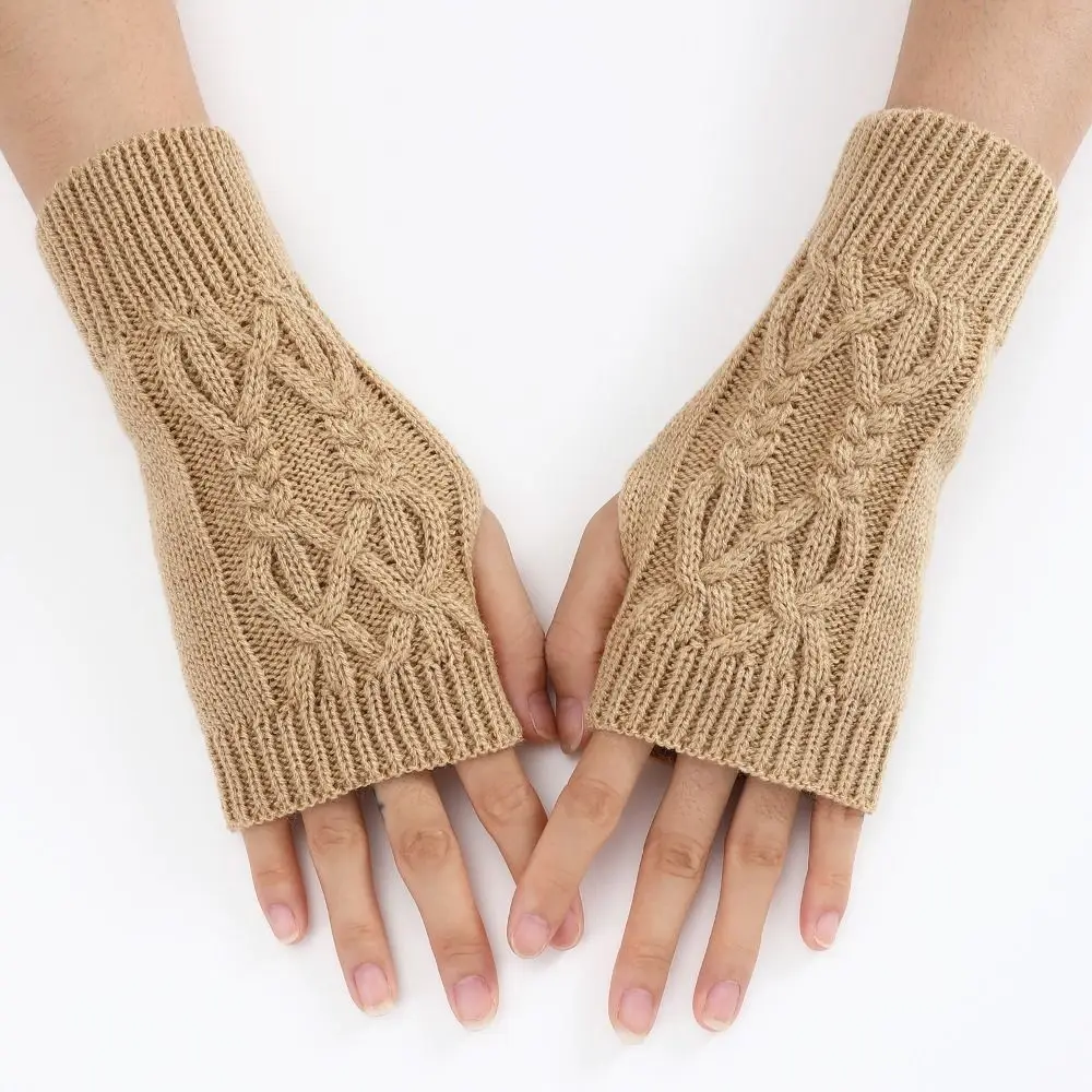 

Вязаные перчатки на запястье в стиле панк, короткие теплые варежки с узлом, рукава с открытыми пальцами, эластичные рукава с имитацией кожи на осень и зиму