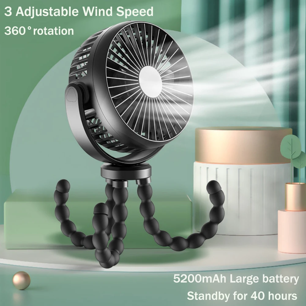 

Portable Stroller Fan Handheld Mini Electric Fan 5200mAh USB Rechargeable Fans Ventilator Silent Home Outdoor Cooler 3 Speeds