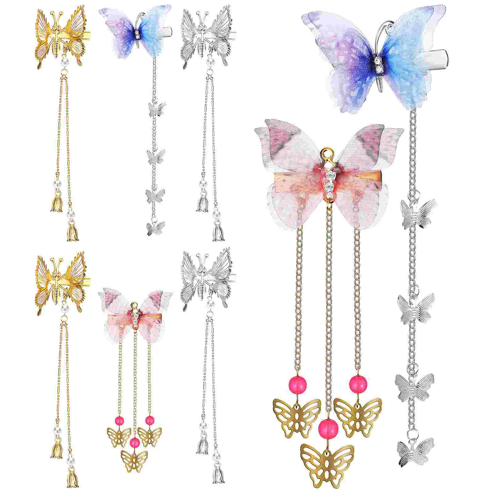 

8 Pcs Metal Hair Claw Clips Moving Butterfly It Can Move Tassel Hairpins 3D Clamp Clamps Barrettes Miss