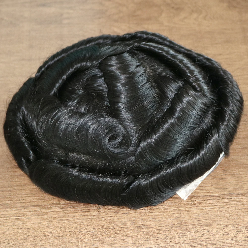 Фото Суперпрочный мужской парик Versalite Swiss Lace с невидимой линией роста волос, отбеленными узлами, волной 30 мм, незаметный, 100% натуральные человеческие волосы, мужской тупе №3