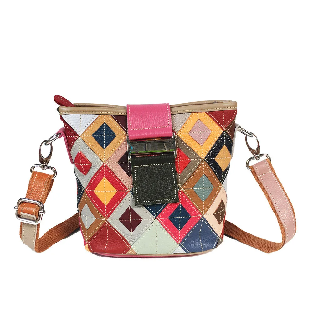 

Multi-color Cow Leather Small Should Bags Women Genuine Leather Vintage Patchwork with Thread Messenger Bag DICHOS