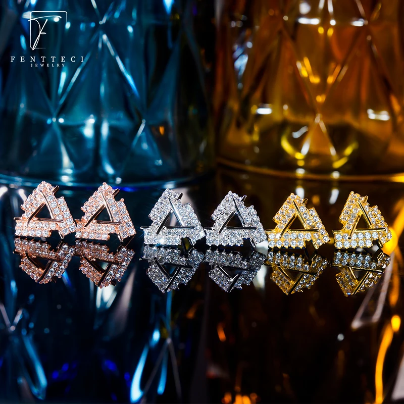 FENTTECI 925 Sterling Silver Triangle Earrings Female Simulation Diamond Fashion Temperament Short Prismatic Earrings Female