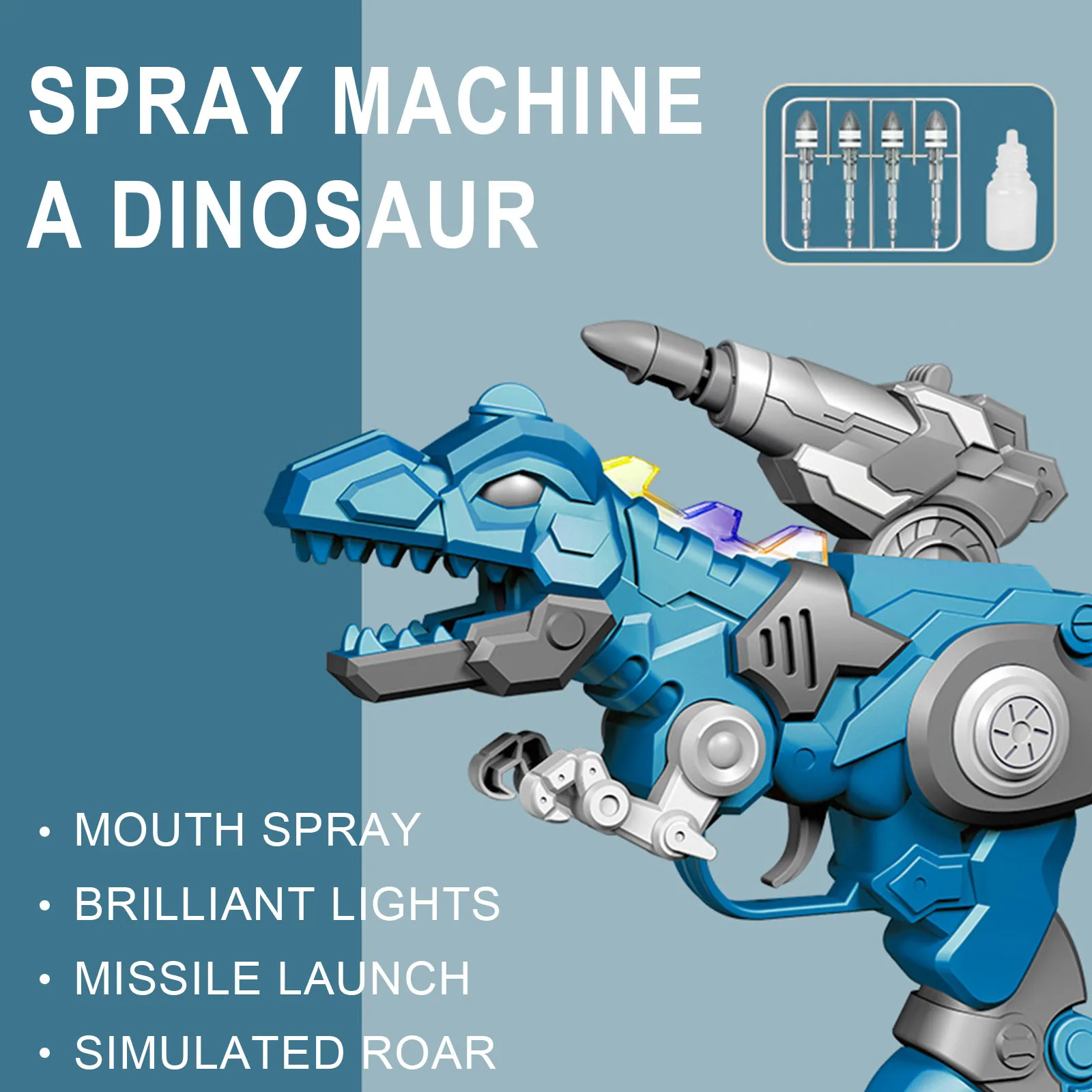 Механический динозавр-спрей с огнедышащим дыханием, крутым освещением и вооруженной ракетной моделью игрушки для детей мальчиков 2022 года моды.