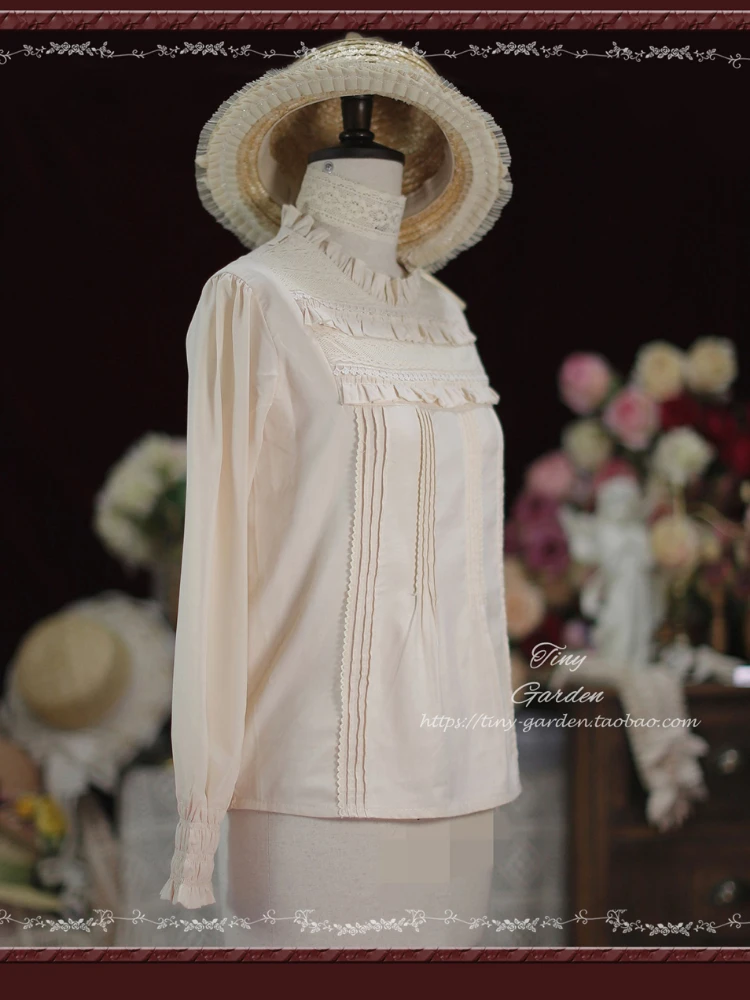 Рубашка женская шифоновая с длинным рукавом круглым вырезом и шнуровкой