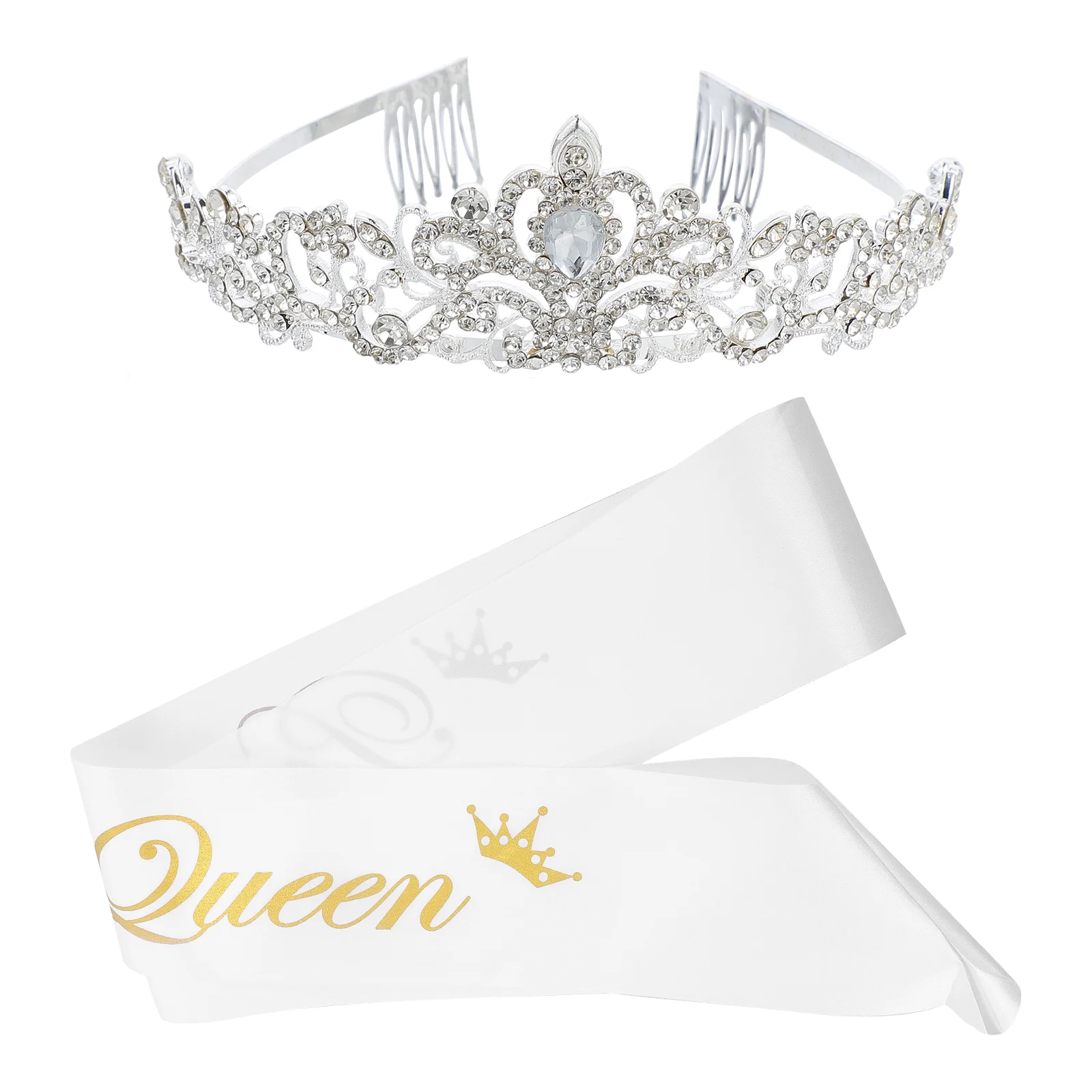 

2 Pcs Shoulder Strap Headband Wedding Crown Sash Headbands Prom Queen Sashes Bride Headgear Rhinestones