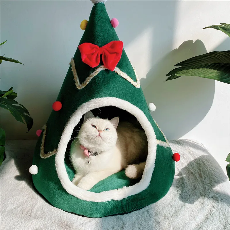 

Pet Dog Bed Christmas Tree shape Cat Bed Winter Warm Cozy Cave Cage Portable Pets Supplies Christmas Accessories Litter Kennel