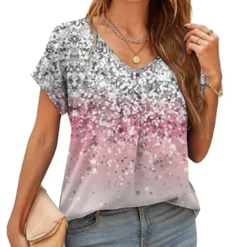 Футболка женская с V-образным вырезом Модный повседневный Свободный Топ объемным