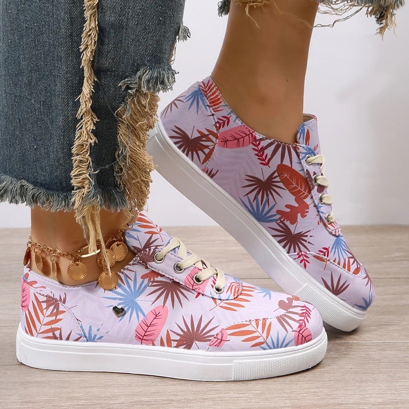 

Autumn New Sports Casual Shoes Round Head Printed Dazzling Flat Single Shoes Women's Board Shoes Plus Size 43 Zapatos De Mujer