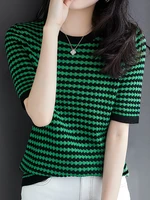 striped t shirt women knitted t shirts womens tee shirt femme camisetas de mujer summer tops casual tshirt korean style clothes