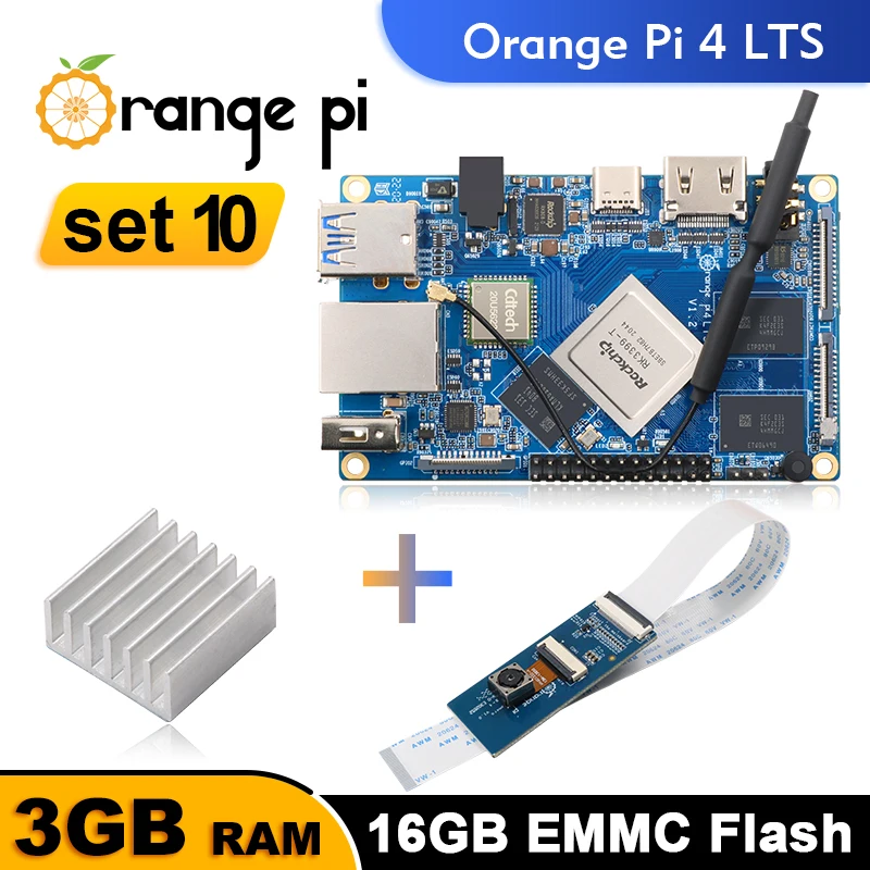 

Orange Pi 4 LTS 3G RAM + 13MP Camera OV13850 + Aluminum Heat Sink Single Board Computer RK3399-T Run Android Ubuntu Debian OS